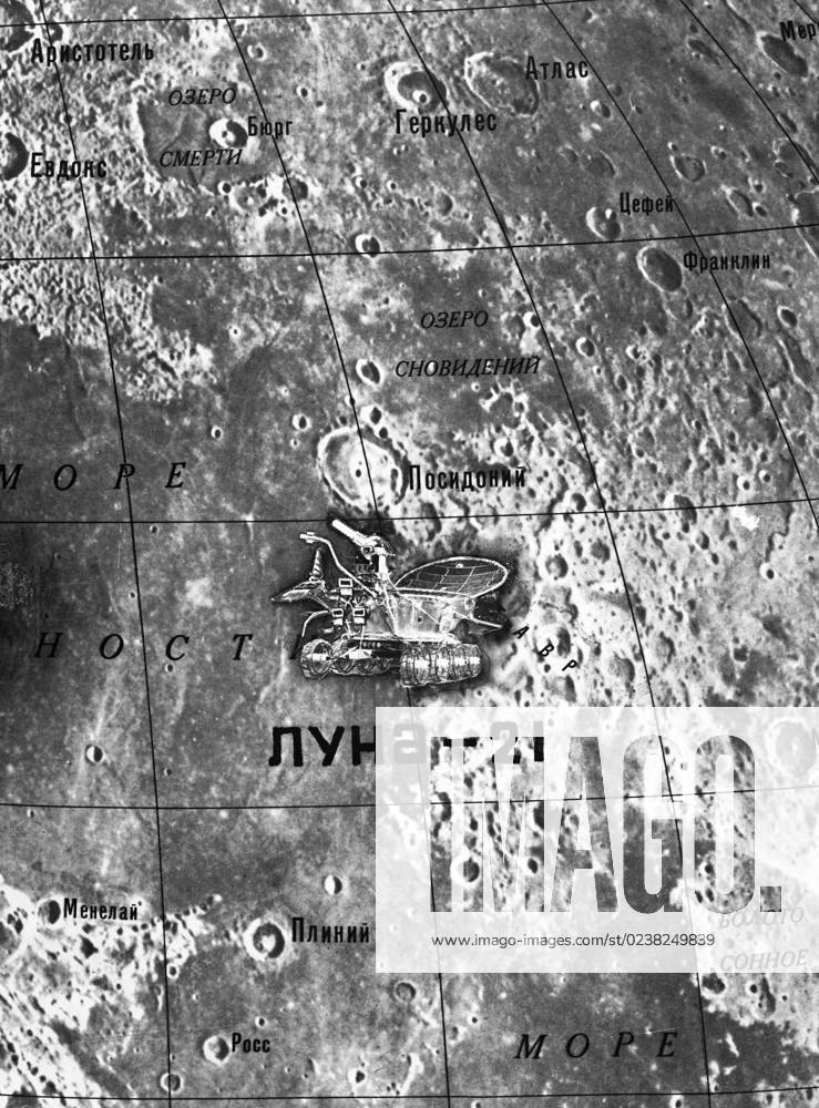 Luna-21 8381035 28.01.1973 The landing site of the Luna-21 unmanned interplanetary station, which delivered the Lunokhod-2 self-propelled vehicle to the surface of the Moon on January 15, 1973. RIA Novosti Russia