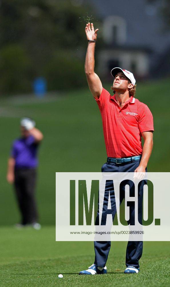 Charlotte, NC, USA - Andrew Loupe checks the direction of the wind by tossing blades of grass into the air along the seventh fairway during second round action of the Wells Fargo Championship at Quail Hollow Club on May 6, 2016 in Charlotte, N.C. Loupe finished the round at -8. Wells Fargo Championship - ZUMAm67_