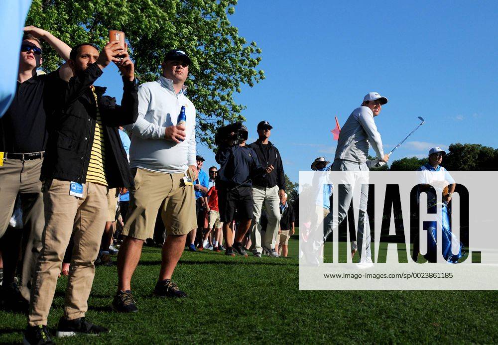 Charlotte, NC, USA - Rory McIlroy, right, watches his second shot along the 18th fairway during the second round of the Wells Fargo Championship at Quail Hollow Club on Friday, May 6, 2016, in Charlotte, N.C. Wells Fargo Championship - ZUMAm67_
