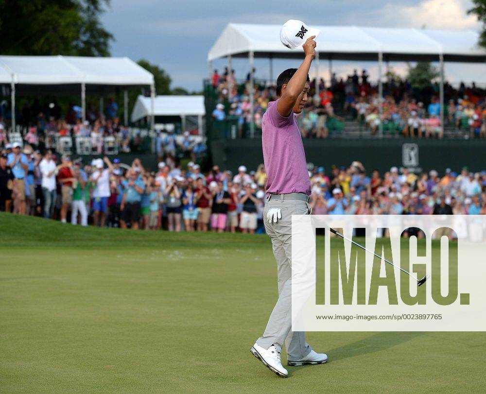 Charlotte, NC, USA - James Hahn turns to acknowledge the cheers of the gallery following his victory over Roberto Castro in the Wells Fargo Championship on Sunday, May 8, 2016, at Quail Hollow Club in Charlotte, N.C. Wells Fargo Championship - ZUMAm67_