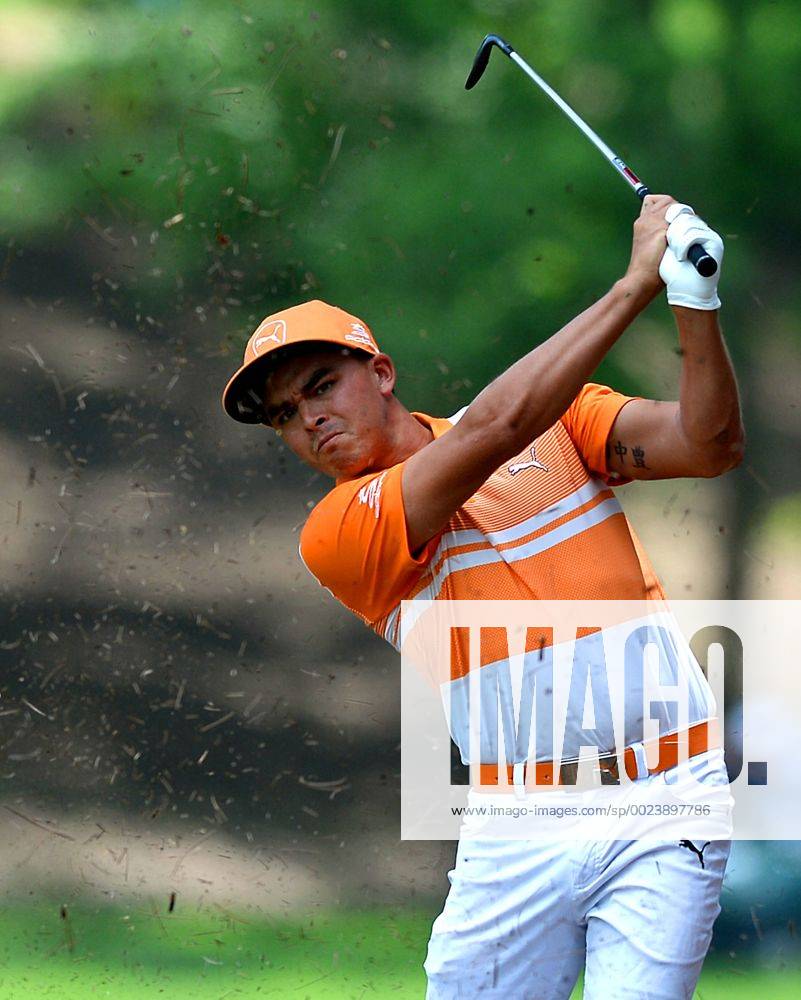 Charlotte, NC, USA - Rickie Fowler follows through on a drive from the third fairway during the Wells Fargo Championship on Sunday, May 8, 2016, at Quail Hollow Club in Charlotte, N.C. Wells Fargo Championship - ZUMAm67_