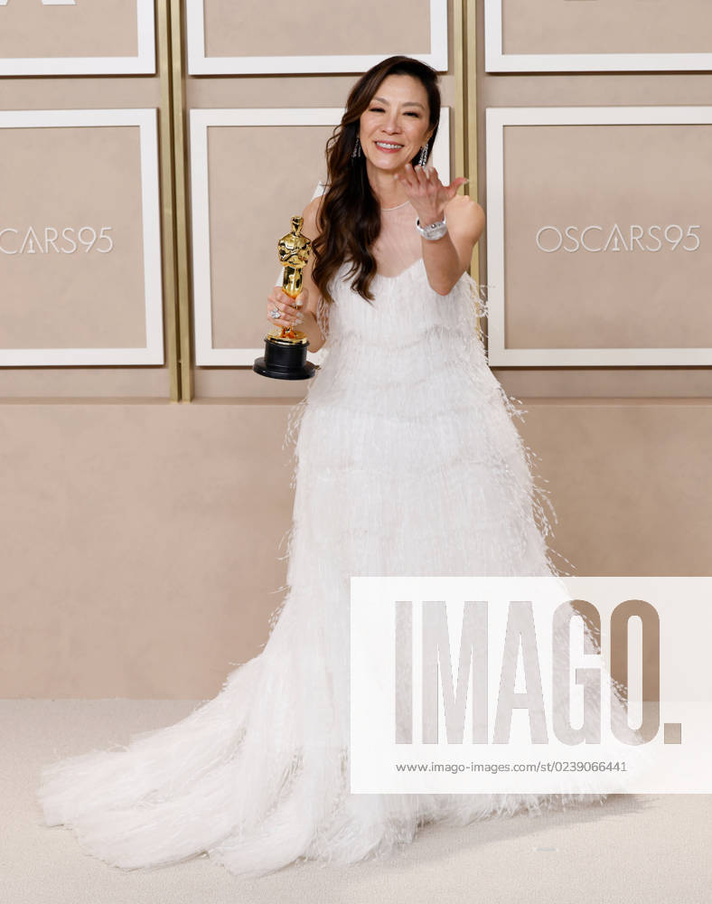 Michelle Yeoh, winner of the award for Best Actress in a Leading Role for Everything Everywhere All at Once, appears backstage with her Oscar during the 95th annual Academy Awards at Loews Hollywood Hotel in the Hollywood section of Los Angeles on Sunday, March 12, 2023. LAP20230312287 JOHNxANGELILLO