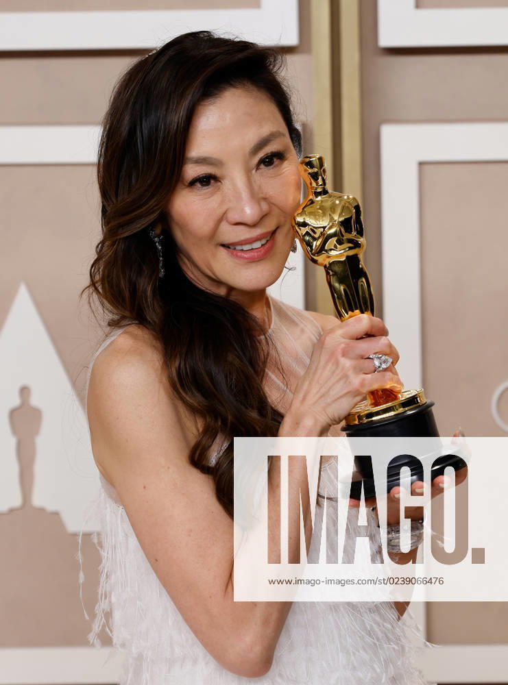 Michelle Yeoh, winner of the award for Best Actress in a Leading Role for Everything Everywhere All at Once, appears backstage with her Oscar during the 95th annual Academy Awards at Loews Hollywood Hotel in the Hollywood section of Los Angeles on Sunday, March 12, 2023. LAP20230312291 JOHNxANGELILLO