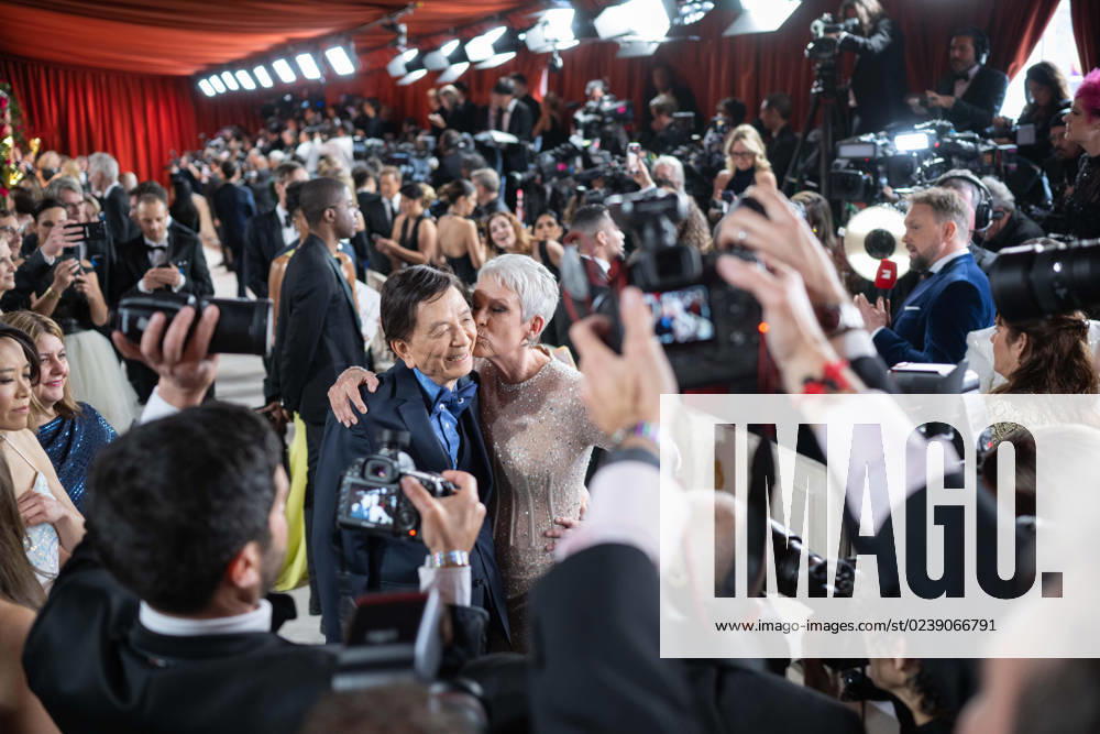 James Hong and Oscar® nominee Jamie Lee Curtis arrive on the red carpet of the 95th Oscars® at the Dolby® Theatre at Ovation Hollywood on Sunday
