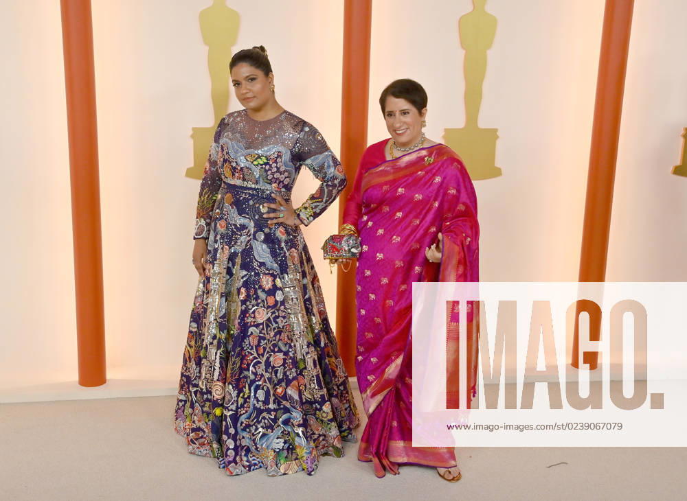 (L-R) Kartiki Gonsalves and Guneet Monga attend the 95th annual Academy Awards at the Dolby Theatre in the Hollywood section of Los Angeles on Sunday, March 12, 2023. LAP2023031211296 JIMxRUYMEN