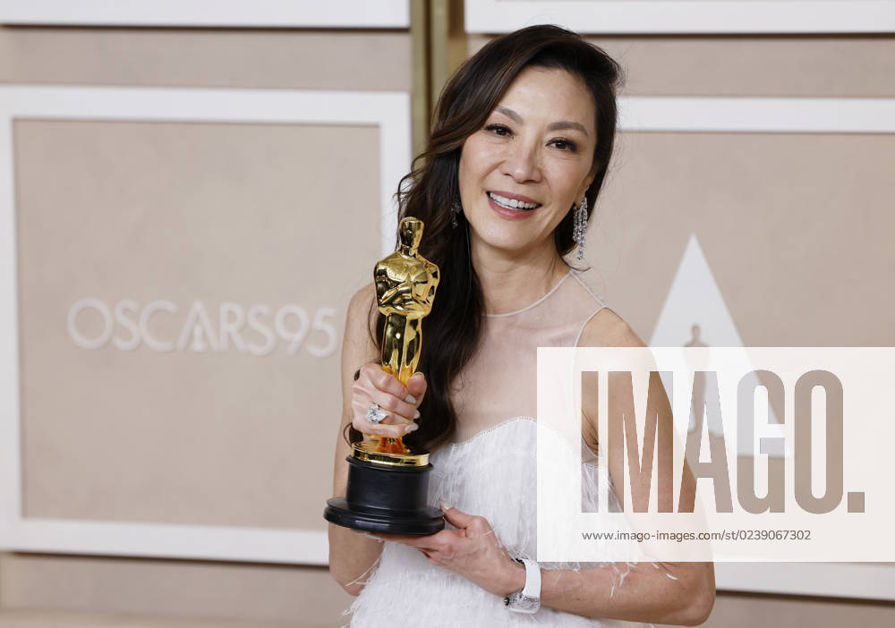 Michelle Yeoh, winner of the award for Best Actress in a Leading Role for Everything Everywhere All at Once, appears backstage with her Oscar during the 95th annual Academy Awards at Loews Hollywood Hotel in the Hollywood section of Los Angeles on Sunday, March 12, 2023. LAP202303125009 JohnxAngelillo