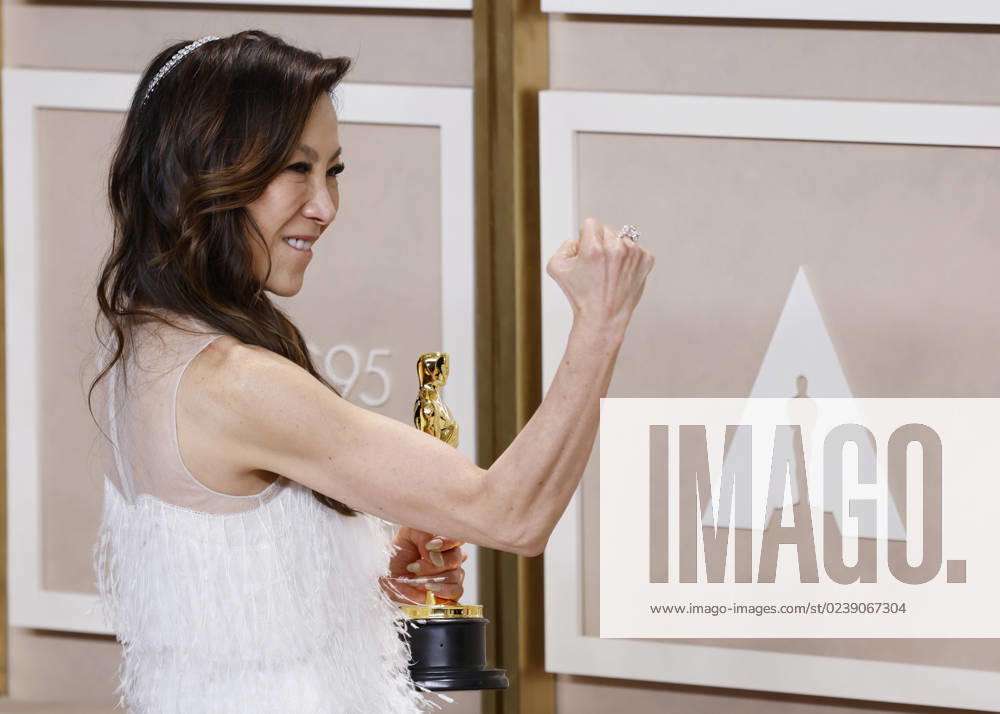 Michelle Yeoh, winner of the award for Best Actress in a Leading Role for Everything Everywhere All at Once, appears backstage with her Oscar during the 95th annual Academy Awards at Loews Hollywood Hotel in the Hollywood section of Los Angeles on Sunday, March 12, 2023. LAP202303125011 JohnxAngelillo