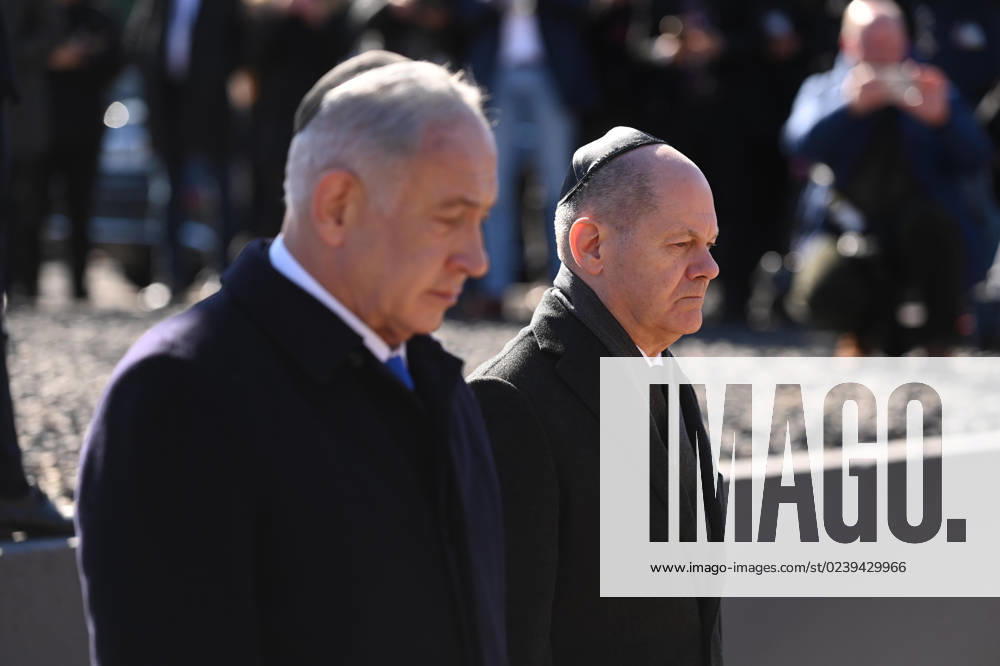Berlin, Benjamin Netanyahu and Olaf Scholz visit the memorial track 17 in Berlin Grunewald German Chancellor Olaf Scholz and the Prime Minister of the State of Israel Benjamin Netanyahu visit the memorial track 17 in Berlin Grunewald Berlin Germany together on 16 03 2023