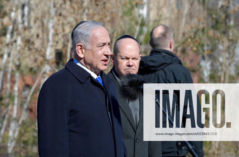 The Prime Minister of the State of Israel, Benjamin Netanyahu l visits on 16 03 2023, together with Chancellor Olaf Scholz 2 r the Holocaust memorial track