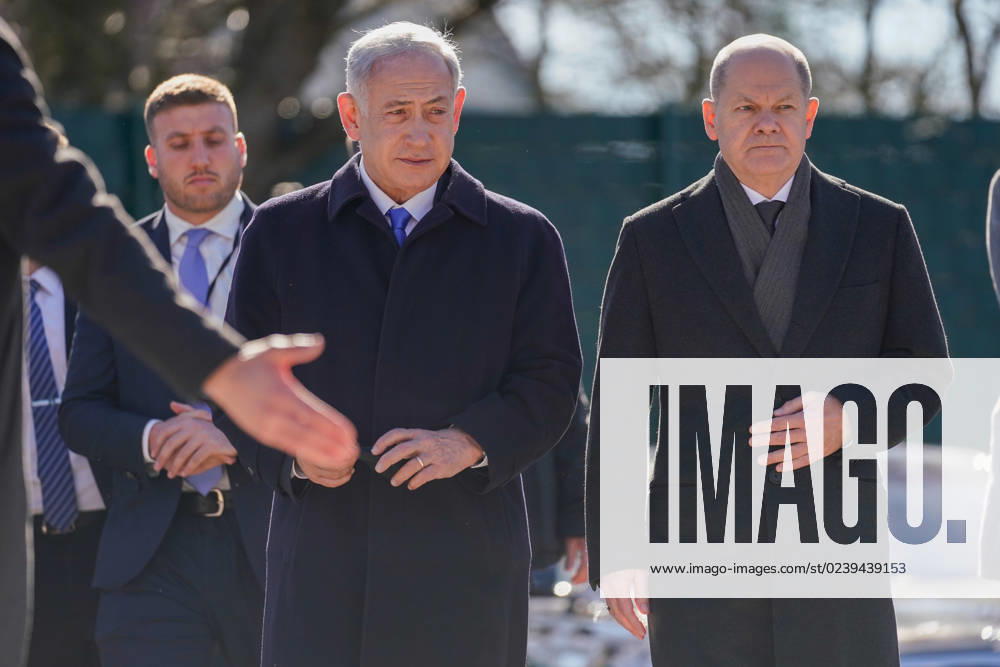 Berlin, Germany 16 March 2023 Visit to the memorial track 17 in Berlin Grunewald 16 03 2023 In the picture from left Benjamin Netanyahu, Prime Minister of Israel, Chancellor Olaf Scholz SPD memorial track 17 Berlin
