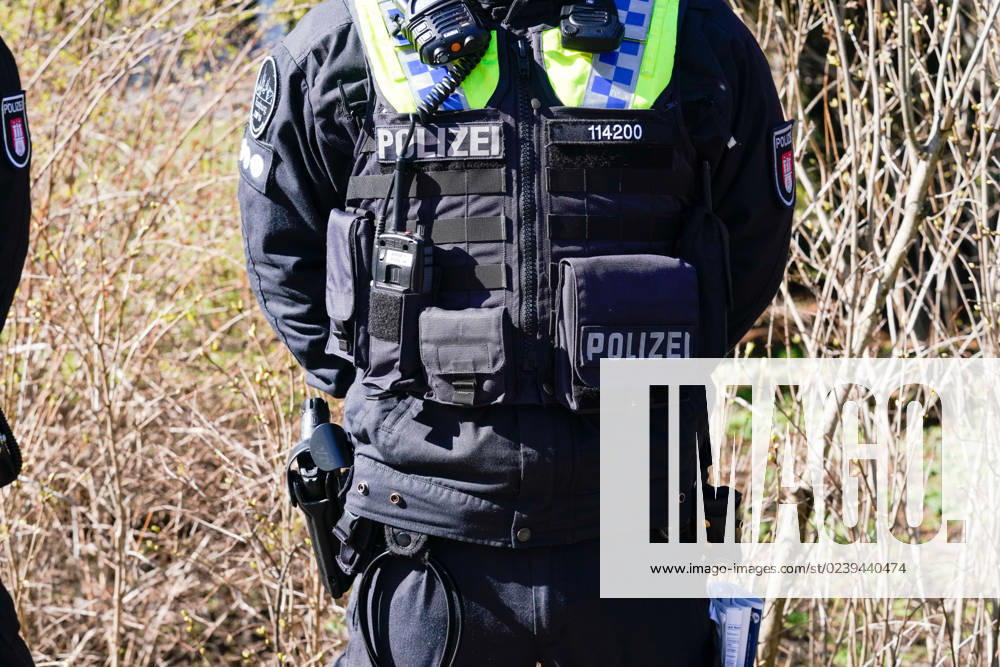 Berlin, Germany 16 March 2023 visit at memorial track 17 in Berlin Grunewald 16 03 2023 In the picture policeman with equipment memorial track 17 Berlin