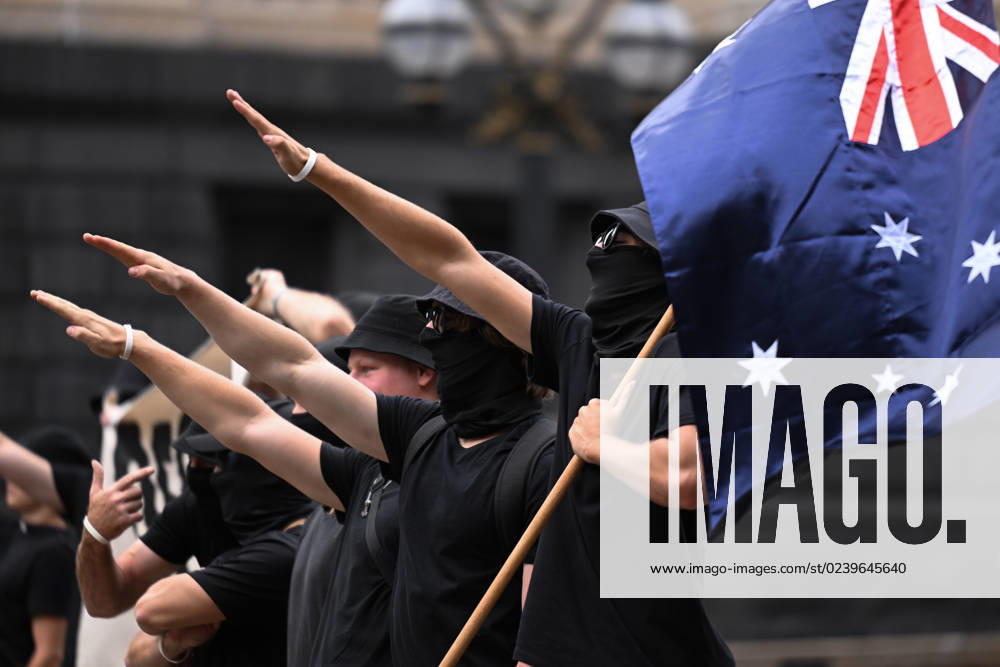 KW11 ANTI TRANSPHOBIA RALLY MELBOURNE, Neo-Nazi protesters face-off with transgender rights supporters outside Parliament House in Melbourne, Saturday, March 18, 2023. ( NO ARCHIVING, , NO USE IN BOOKS WITHOUT CONSENT MELBOURNE VIC AUSTRALIA