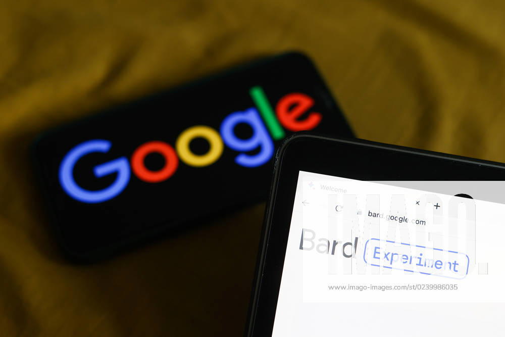 Bard Photo Illustrations Google logo displayed on a phone screen and Bard website displayed on a laptop screen are seen in this illustration photo taken in Krakow, Poland on March 21, 2023. Krakow Poland
