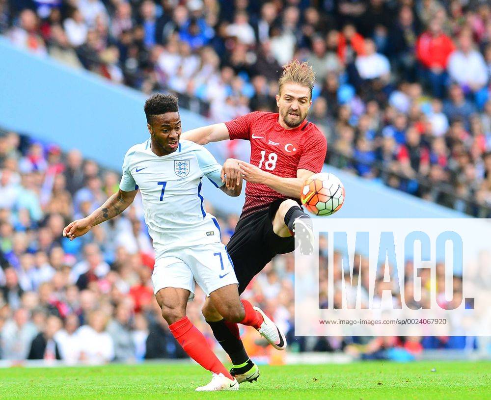 Friendly National football Match between England and Turkey at Etihad Stadium in Manchester , England on May 22, 2016. Pictured: Raheem Sterling 7 of England and Caner Erkin 18 of Turkey.
