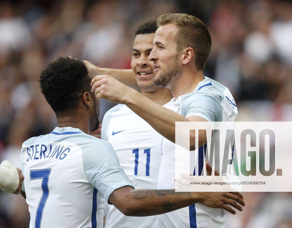 Harry Kane of England celebrates his opening goal during the International Friendly Länderspiel match at the Etihad Stadium. Photo credit should read: Philip Oldham Sportimage .