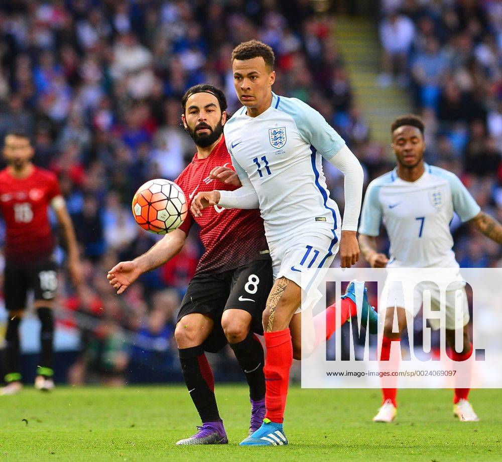 Friendly National football Match between England and Turkey at Etihad Stadium in Manchester , England on May 22, 2016. Final Score: England 2 - Turkey 1 Pictured: Dele Alli 11 of England and Selcuk Inan of Turkey.
