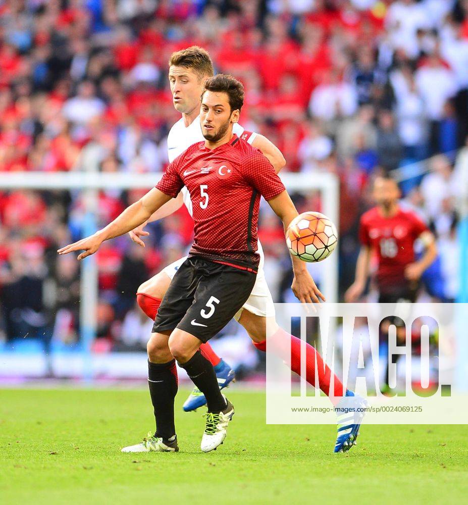 Friendly National football Match between England and Turkey at Etihad Stadium in Manchester , England on May 22, 2016. Final Score: England 2 - Turkey 1 Pictured: Gary Cahill of England and Hakan Calhanoglu (L) of Turkey.