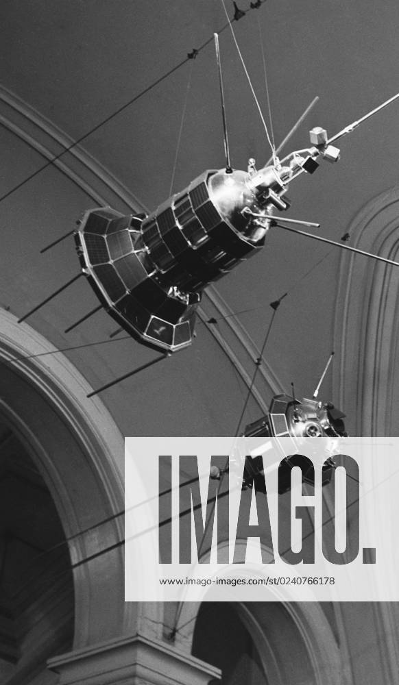 Moscow, USSR. April 1965. A view shows models of the spacecraft Electron and Luna-3 at the Polytechnic Museum. The exact date of the photograph is unknown. Valentin Kunov TASS 31970309