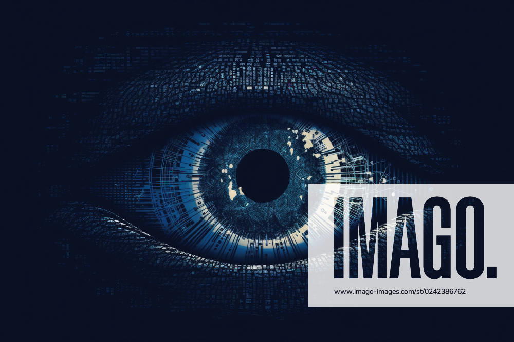 AI GENERATED IMAGE ASCII Art style Illustration of eye over blue background. Generative AI Airtista_ID13634_414053_001