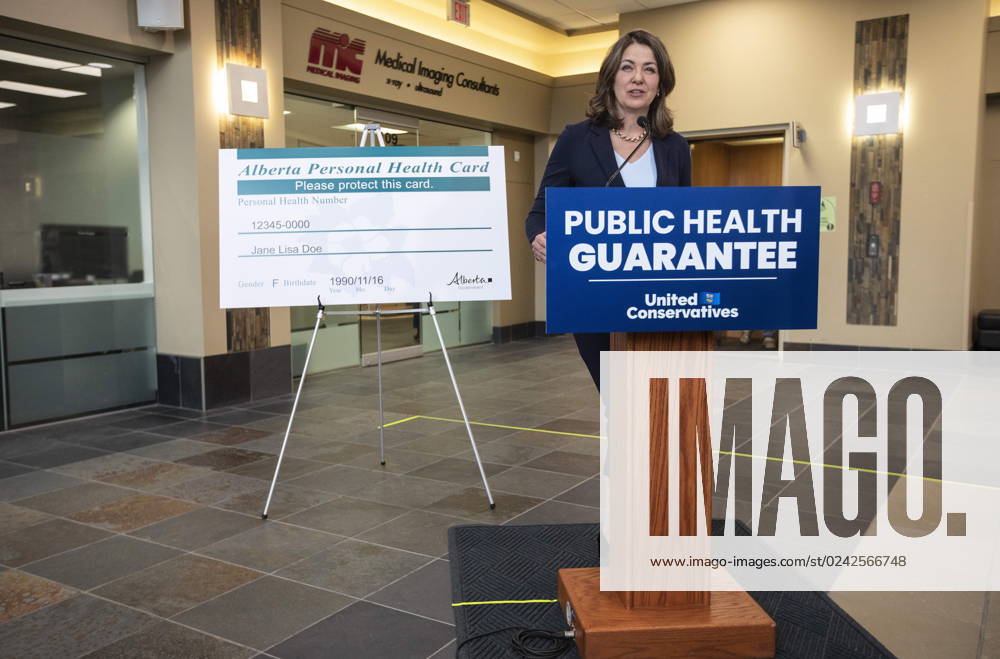 Alberta Premier Danielle Smith announces a public health guarantee in Sherwood Park, Alta., Tuesday, April 11, 2023. SHERWOOD PARK CANADA - ZUMAc35_ 20230411_zaf_c35_022
