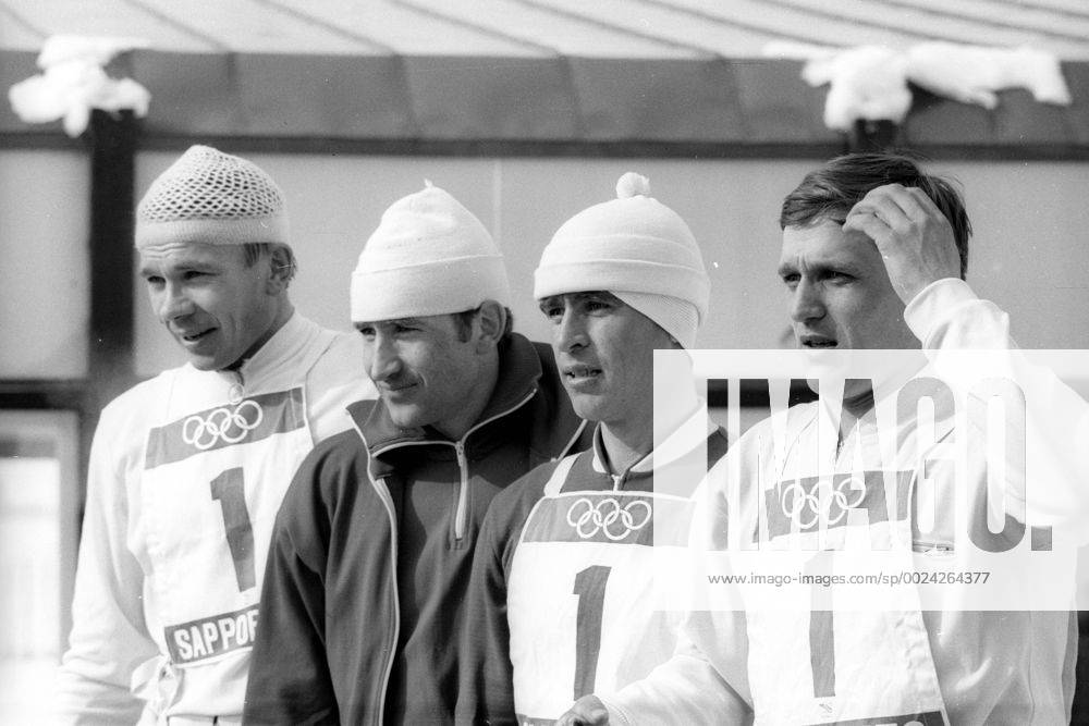 Olympische Spiele 1972 in Sapporo, 4x7,5km Staffel Olympiasieger UdSSR mit Aleksandr Tikhonov, Rinnat Safin, Ivan Biakov, Viktor Mamatov