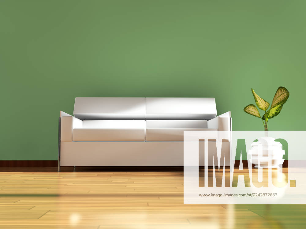 Modern interior 3d interior architecture.Modern sofa and table in green toned and parquet floor