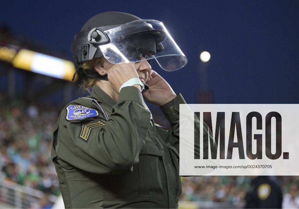 Santa Clara, California, U.S - Santa Clara Sheriff in riot gear at the game between Chile and Mexico in the Copa America Centenario 2016 football tournament held at Levis Stadium in Santa Clara, California on Saturday June 18, 2016. Chile defeats Mexico 7-0. Mexico vs. Chile - ZUMAp124
