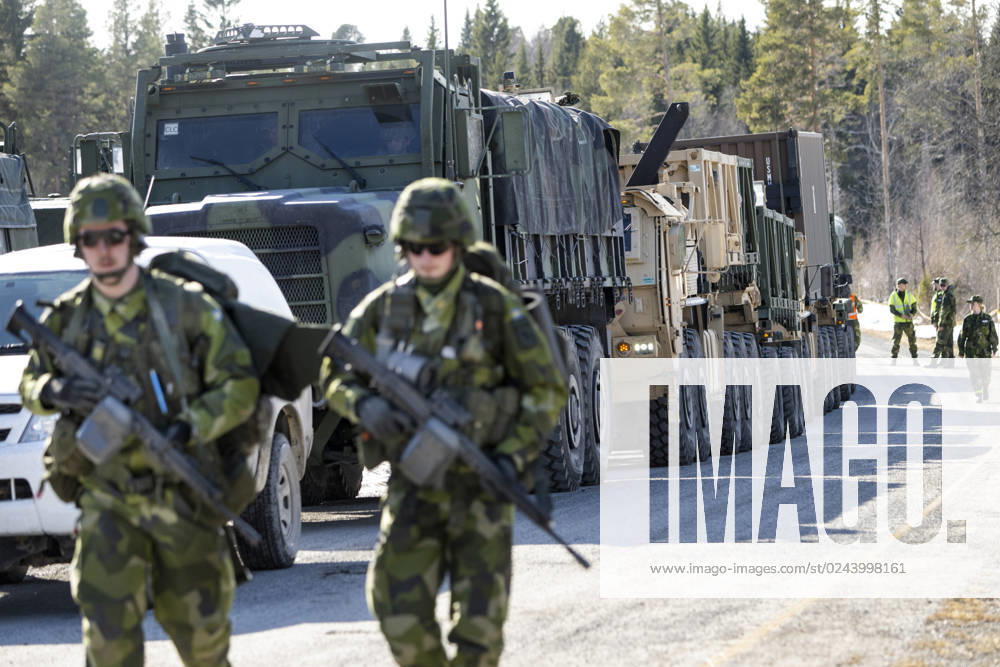 ÖSTERSUND 20230417 The Aurora23 military exercise begins in Östersund An American battalion arrives after driving across the border from the NATO country Norway Östersund Sweden
