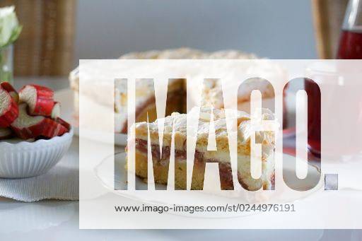 Rhubarb cake on a white table *** Rhabarber Kuchen am einer weiß Tisch 2502595