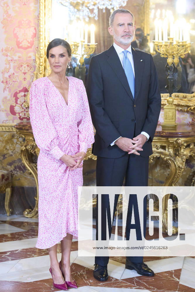 Madrid Queen Letizia and King Felipe before the official lunch with representatives of the Cervantes Award at the royal palace in Madrid. No Spain Â