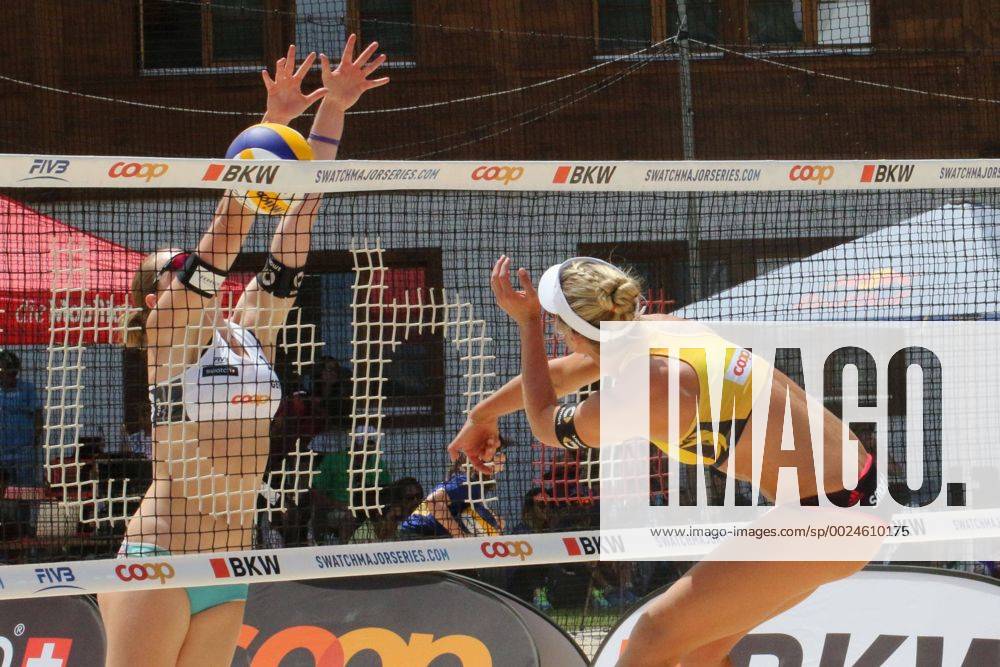 Smart Major Gstaad, 08.07.2016, Beachvolleyball, Gstaad, Karla Borger, Julia Sude Smart Major Gstaad, 08.07.2016, Beach-Volleyball Bild: Angriff Karla Borger (GER) vs. Julia Sude (GER)
