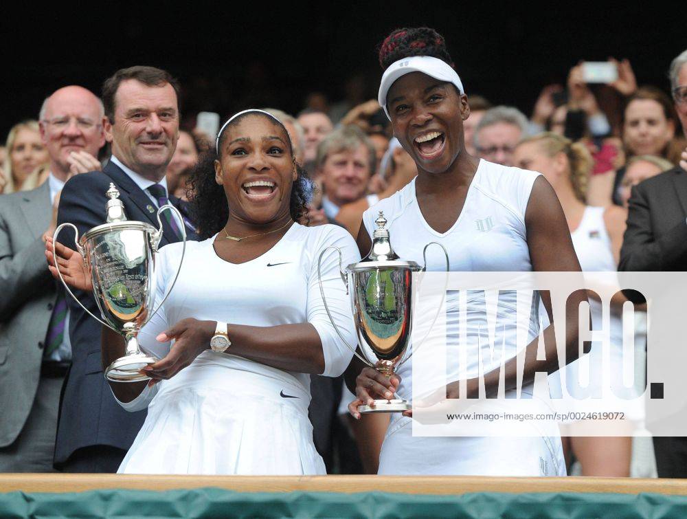 - SPORT Tennis - 2016 Wimbledon Championships - Week Two, (Day Thirteen) Ladies doubles Final Serena Williams and Venus Williams (USA) v Timea Babos (HUN) and Yaroslava Shvedova (KAZ) Serena Williams and sister Venus with their trophies in the Royal box on Centre court COLORSPORT ANDREW COWIE