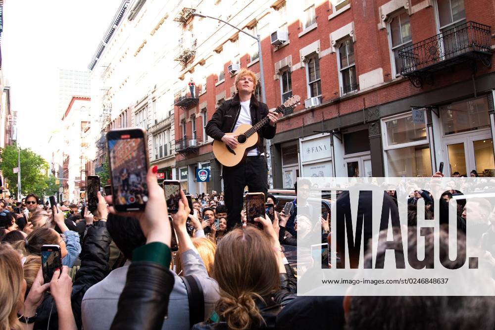 Ed Sheeran performs outside at a pop up store in Soho. Featuring: Ed Sheeran Where: New York, New York, United States When: 05 May 2023 Credit: Janet Mayer startraksphoto.com