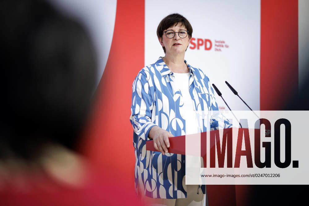 Saskia Esken, SPD chairwoman, recorded during a press conference after a hybrid meeting of the SPD presidium on current issues at the Willy Brandt Haus in Berlin, 08 05 2023 Berlin Germany