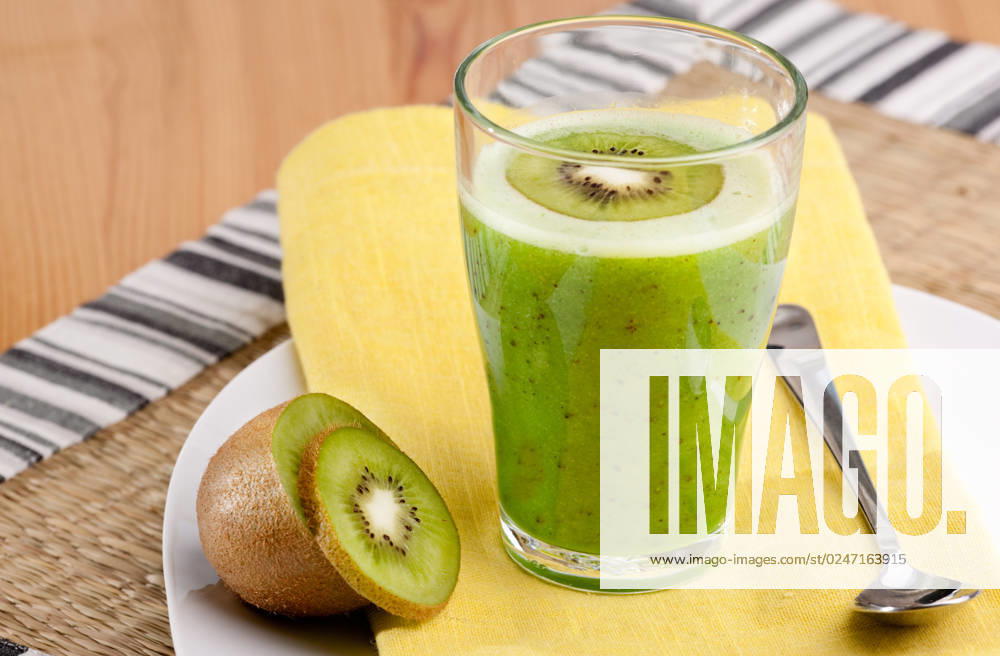 A tasty kiwi smoothie in a natural setting