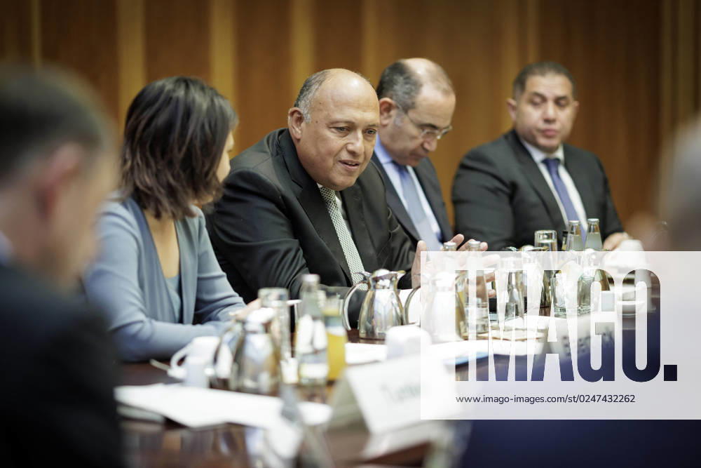 Situation in the Middle East conflict Annalena Baerbock, German Foreign Minister, invites to cloverleaf meeting in Berlin Here in the picture R L Sameh Shoukry, Foreign Minister of Egypt, and Annalena Baerbock, German Foreign Minister Berlin, 11 05 2023 Berlin Germany