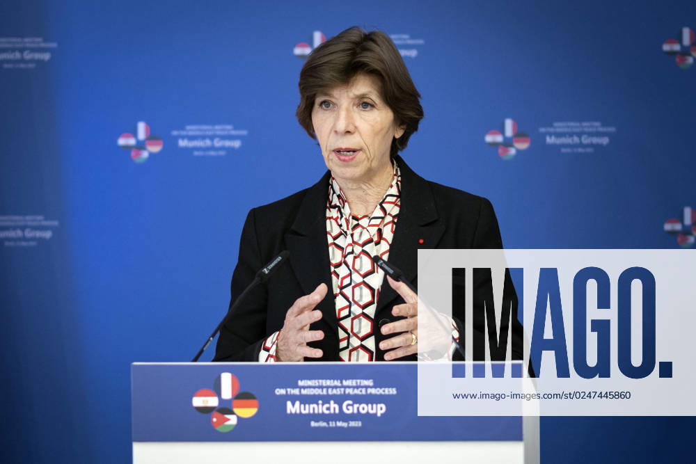 Annalena Baerbock, German Foreign Minister, invites to cloverleaf meeting in Berlin Pictured here is Catherine Colonna, Foreign Minister of France, at a press conference after the joint talks Berlin, 11 05 2023 Berlin Germany