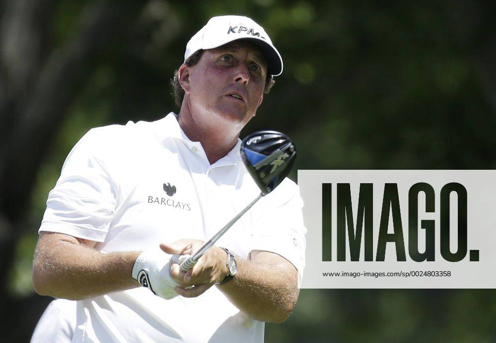 Phil Mickelson hits a tee shot in a practice round at the PGA Golf Herren Championship at Baltusrol Golf Club in Springfield, New Jersey on July 26, 2016. PGA20160726116 JOHNxANGELILLO