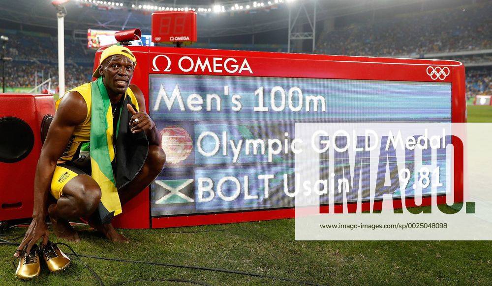 - SPORT (160814) -- RIO DE JANEIRO, Aug. 14, 2016 -- Usain Bolt of Jamaica celebrates after the final of men s 100m at the 2016 Rio Olympic Games Olympische Spiele Olympia OS in Rio de Janeiro, Brazil, on Aug. 14, 2016. Usain Bolt won the gold medal with 9.81. )(dh) (SP)BRAZIL-RIO DE JANEIRO-OLYMPICS-MEN S 100M WangxLili