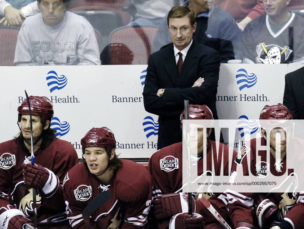 Trainer Wayne Gretzky (Phoenix Coyotes) hinter seinen Reservespielern Eishockey Herren NHL 2006 2007 Gruppe Phoenix Eishockey Herren NHL 2006 2007 Gruppe Phoenix