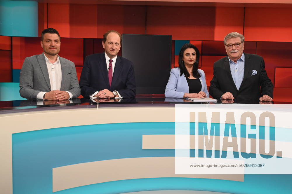 Ufuk Varol, l r, Alexander Graf Lambsdorff, Nalan Sipar, Fritz Schramma as guests on the ARD talk show Hart aber Fair with the topic Noch kein Sieg Wackelt der ewige Erdogan (Still no victory)
