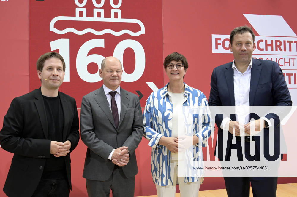 Kevin Kühnert, Olaf Scholz, Saskia Esken and Lars Klingbeil at the SPD anniversary event Progress Needs Justice For 160 Years Ideas for Tomorrow at the Willy Brandt House Berlin, 23 05 2023 Foto:xF.xFuturexImage