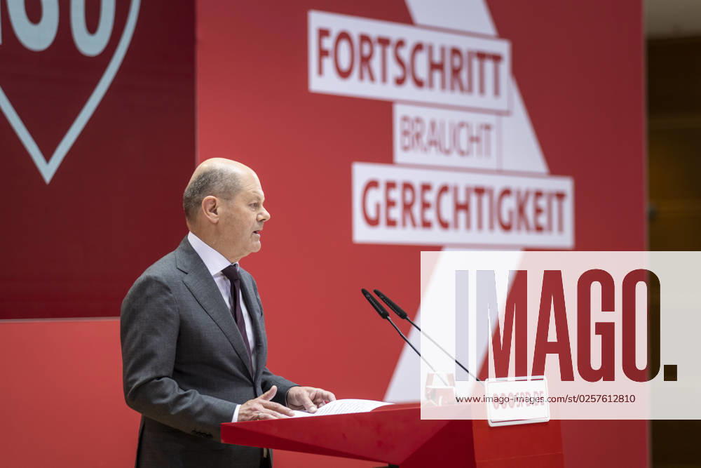 Olaf Scholz SPD , German Chancellor, recorded at the event öÄÃ Fortschritt braucht Gerechtigkeit öÄi Seit 160 Jahren Ideen fuer morgenöÄu at the Willy Brandt Haus in Berlin, 04 10 2022 Berlin Germany