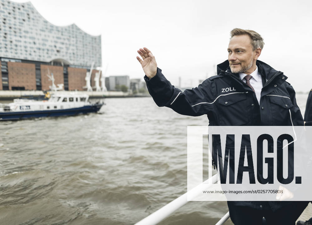 Federal Minister of Finance Christian Lindner FDP during a patrol on a customs boat Hamburg, 23 05 2023 Hamburg Germany
