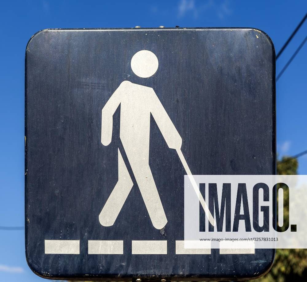 Road sign a Blind Person, the the Street with a white Stock crossed, Taroudant, Sous Valley, Morocco, North Africa, Africa