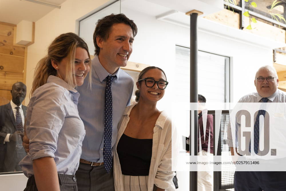 Prime Minister Justin Trudeau poses for a photo as he visits The Atrium in St. Thomas, Ont., on Thursday, May 25, 2023. St. Thomas Canada - ZUMAc35_ 20230525_zaf_c35_043
