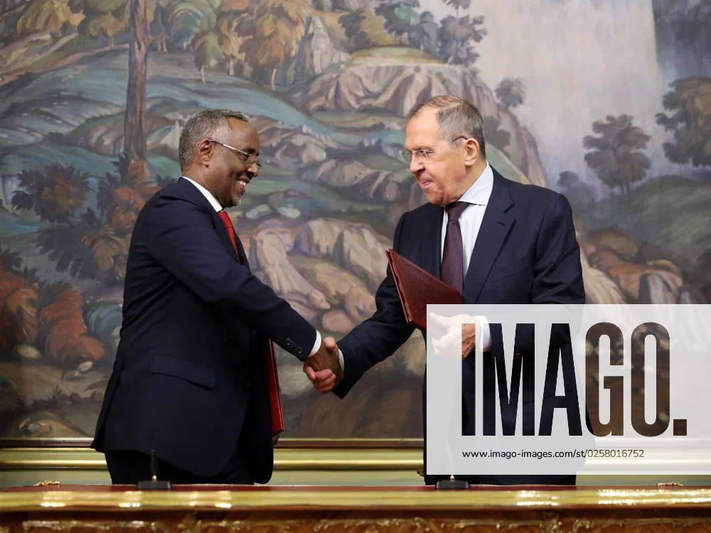 Russian Foreign Minister Sergey Lavrov meets with the Minister of Foreign Affairs and International Cooperation of the Federal Republic of Somalia, Absher Omar Jammeh, in Moscow Russian Foreign Minister Sergey Lavrov meets with the Minister of Foreign Affairs and International Cooperation of the Federal Republic of Somalia, Absher Omar Jammeh, in Moscow, on May 26, 2023. Photo by Russian Foreign Ministry s official APAimages Russia Russia Russian Federation 260523_RUSSIA_RFMO_00 (1)