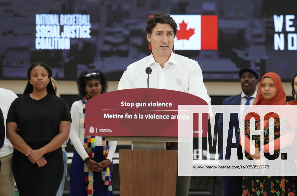 Prime Minister Justin Trudeau speaks about gun violence, at the OVO Athletic Centre in Toronto on Thursday, June 1, 2023. TORONTO CANADA - ZUMAc35_ 20230601_zaf_c35_146