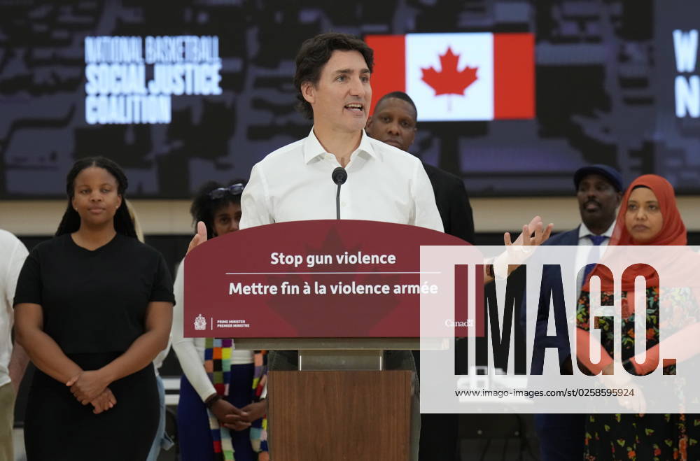 Prime Minister Justin Trudeau speaks about gun violence, at the OVO Athletic Centre in Toronto on Thursday, June 1, 2023. TORONTO CANADA - ZUMAc35_ 20230601_zaf_c35_148