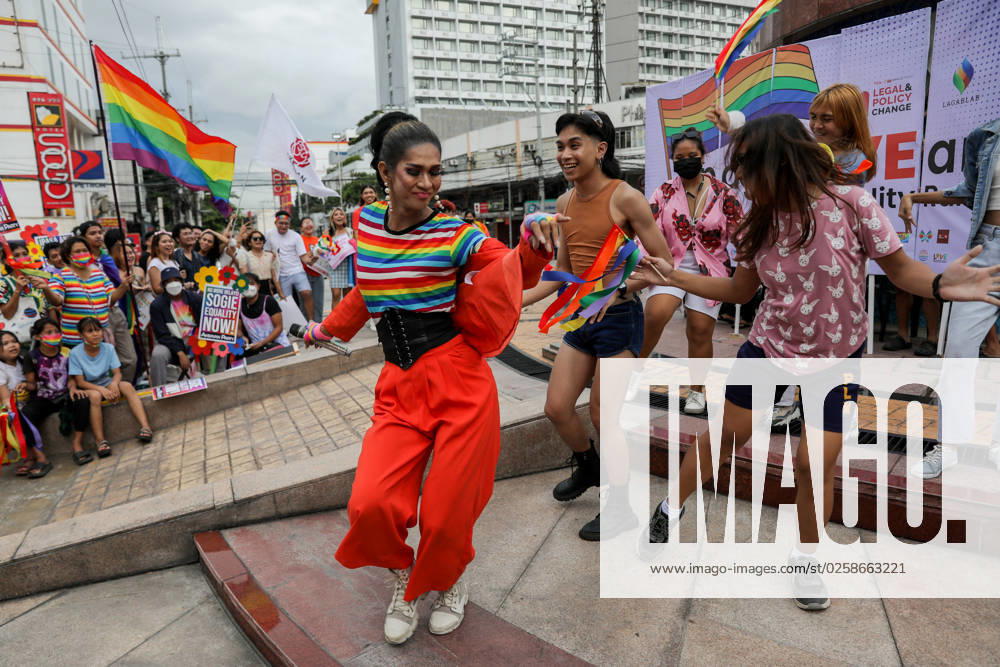 A drag queen, center, performs during a protest to mark Pride Month in Quezon City, Metro Manila, Philippines. June 2, 2023. Equal rights advocacy groups called for an end to discrimination against members of the LGBTQ community and demanded for the passage of the Sexual Orientation or Gender Identity or Gender Expression (SOGIE) Equality Bill, which is pending in the Philippine Congress. Quezon City Philippines - ZUMAs213 20230602_zap_s213_001